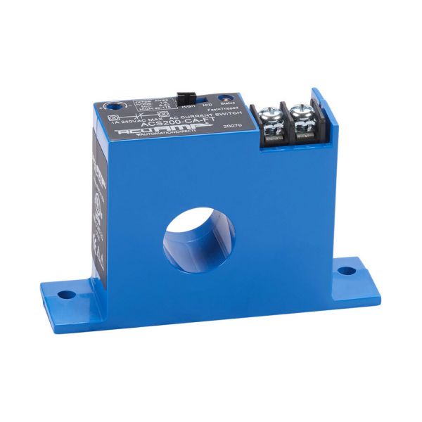 ACS200-CA-FT  AcuAMP AC current switch, fixed core, 1-6, 6-40, or 40-175A  selectable sensing range, 1-175A adjustable trip point, 15-turn  potentiometer, solid state switch, N.C. output, 1A @ 240 VAC output rating.